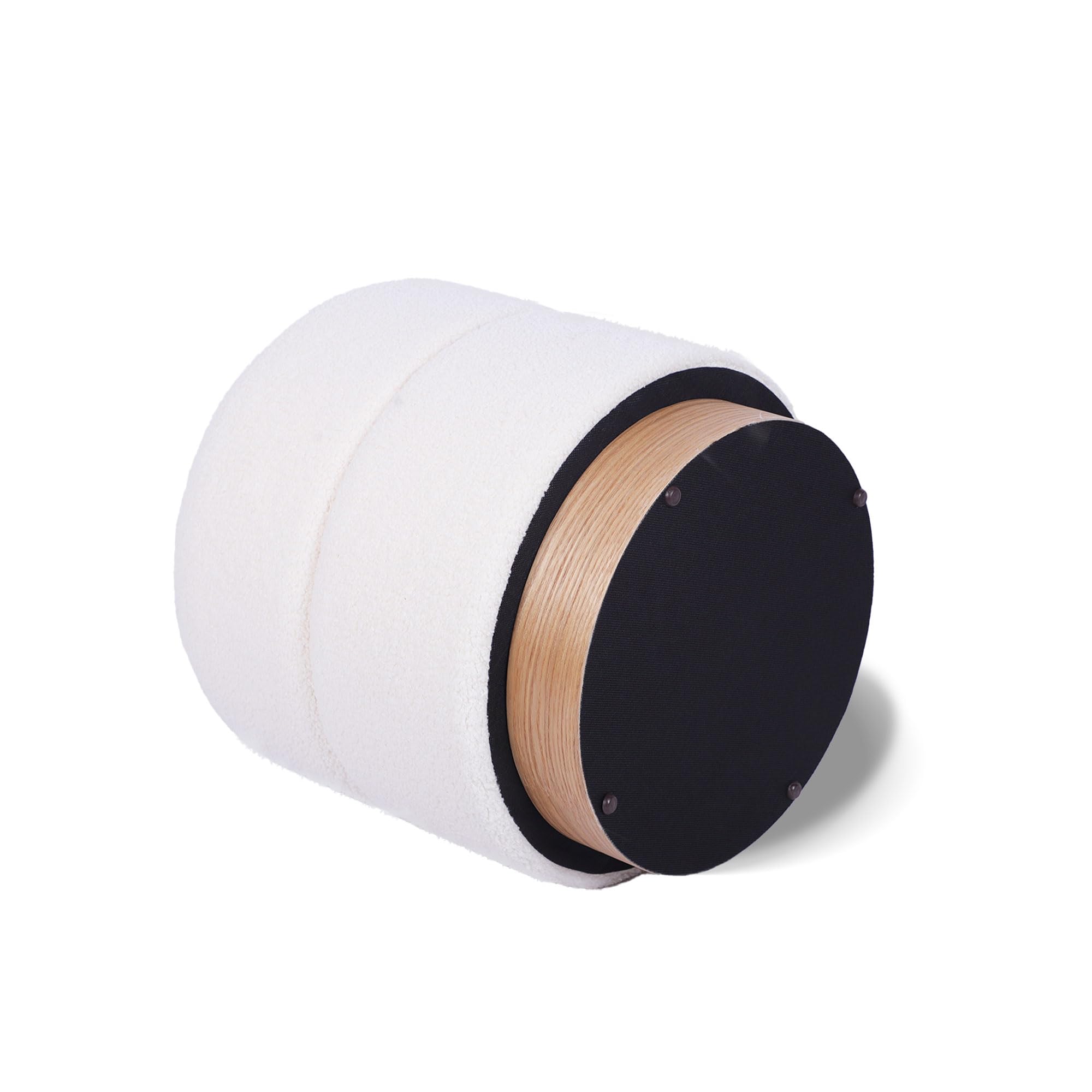 Pouf Coffre ROMÉO en Tissu Bouclette Blanc – Tabouret de Rangement Style Scandinave et Art Déco avec Base Bois Apparente – Pouf Rigide Chic et Pratique pour Salon ou Chambre – 37 x 37 x 42 cm