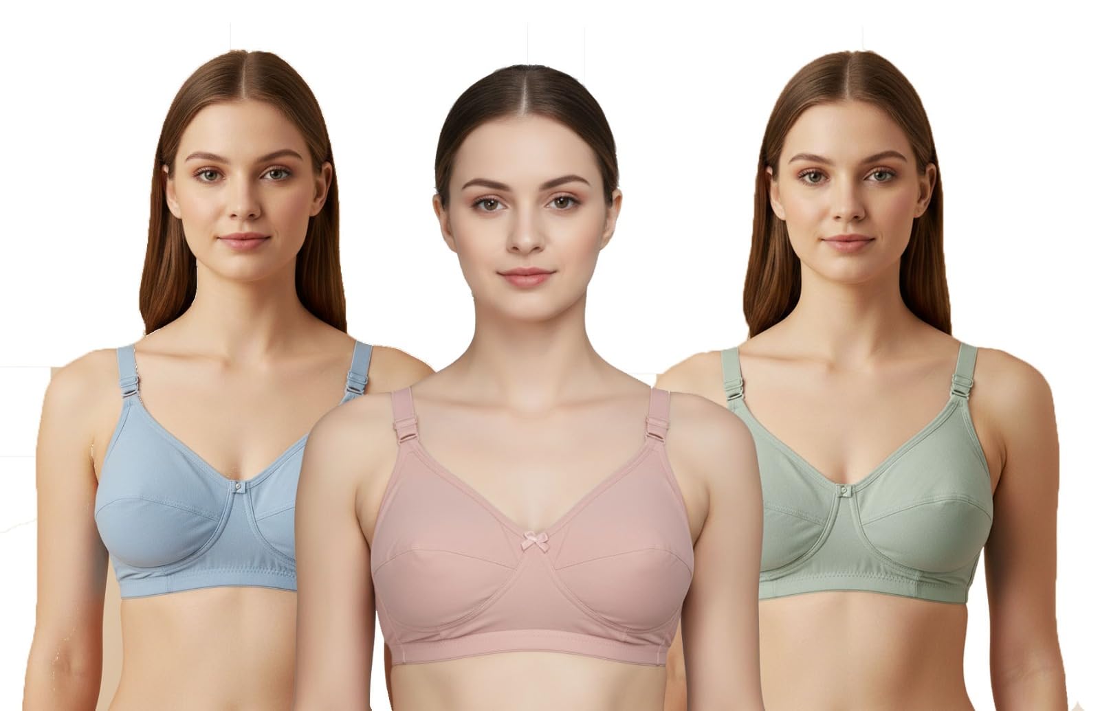 Eng-18M Women's Cotton Comfort Nursing Bras, Pack of 3, Pastel Colors - Light Blue, Pink, Mint Green, Adjustable Straps (in, Numeric, 36, B, Regular, GPS)-image-15