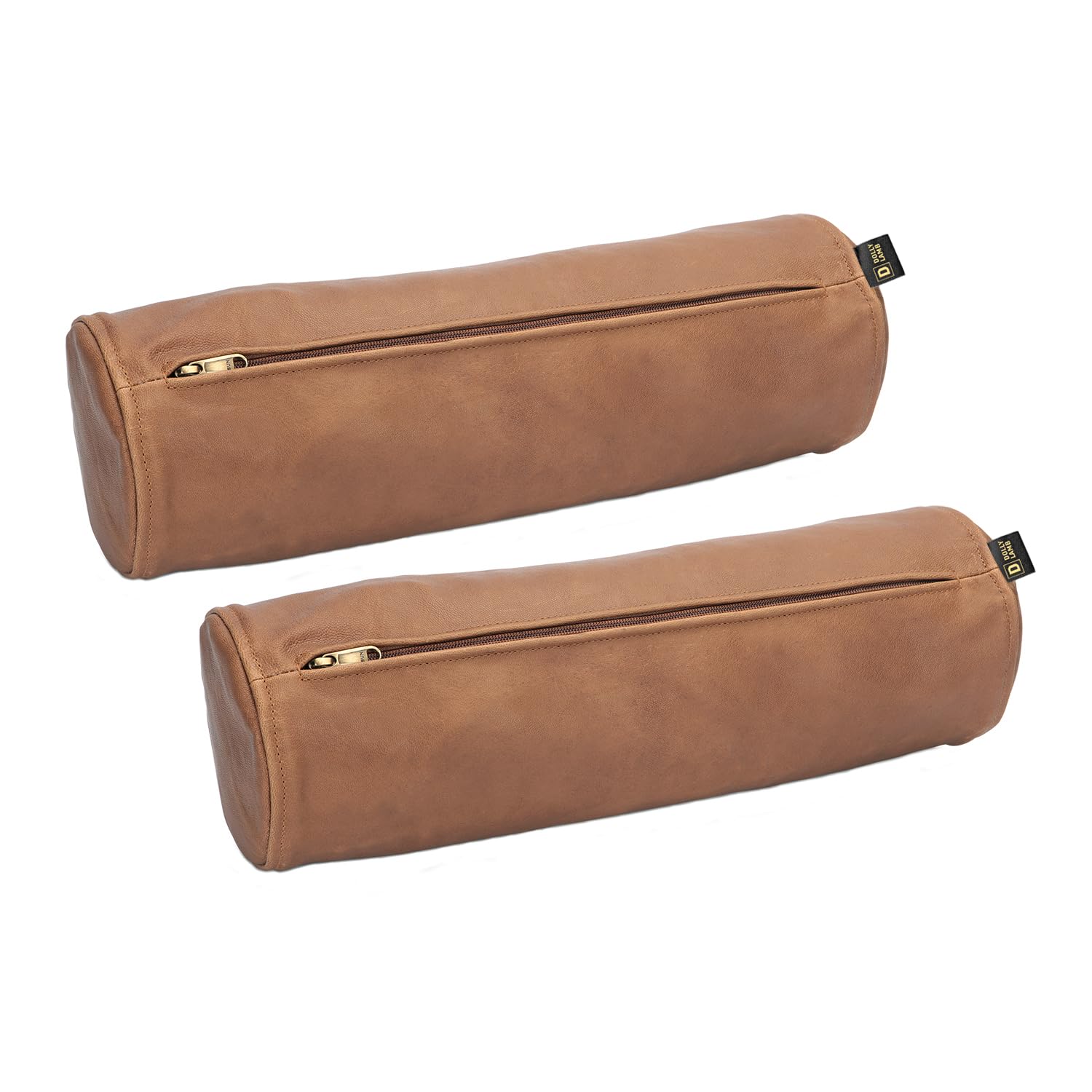 D DOLLY LAMB Goat Leather Cylindrical Cushion Covers - Round Cervical Roll Cylinder Bolster Pillow Cover | Designed for Head, Neck, Back, and Legs, 6x18 Inches - Camel Pack of 2