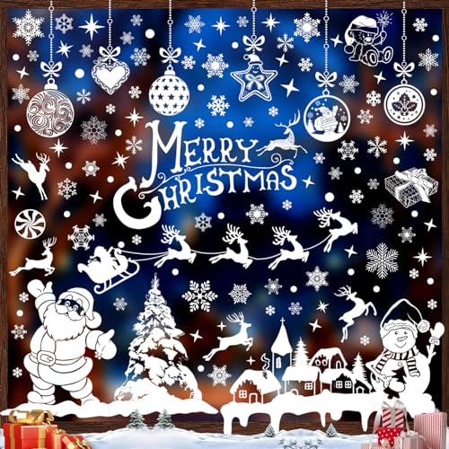 236PCS Double-Sided Snowflakes Christmas Window Stickers, Snowman Xmas Decorations Stickers for Glass Window, Reusable Christmas Decorations