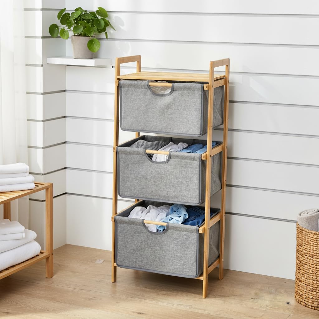 Deconox Doğal Bambu 3 Katlı Organizer Raf 43x33x98 cm - Çok Amaçlı Banyo Mutfak ve Balkon Düzenleyici