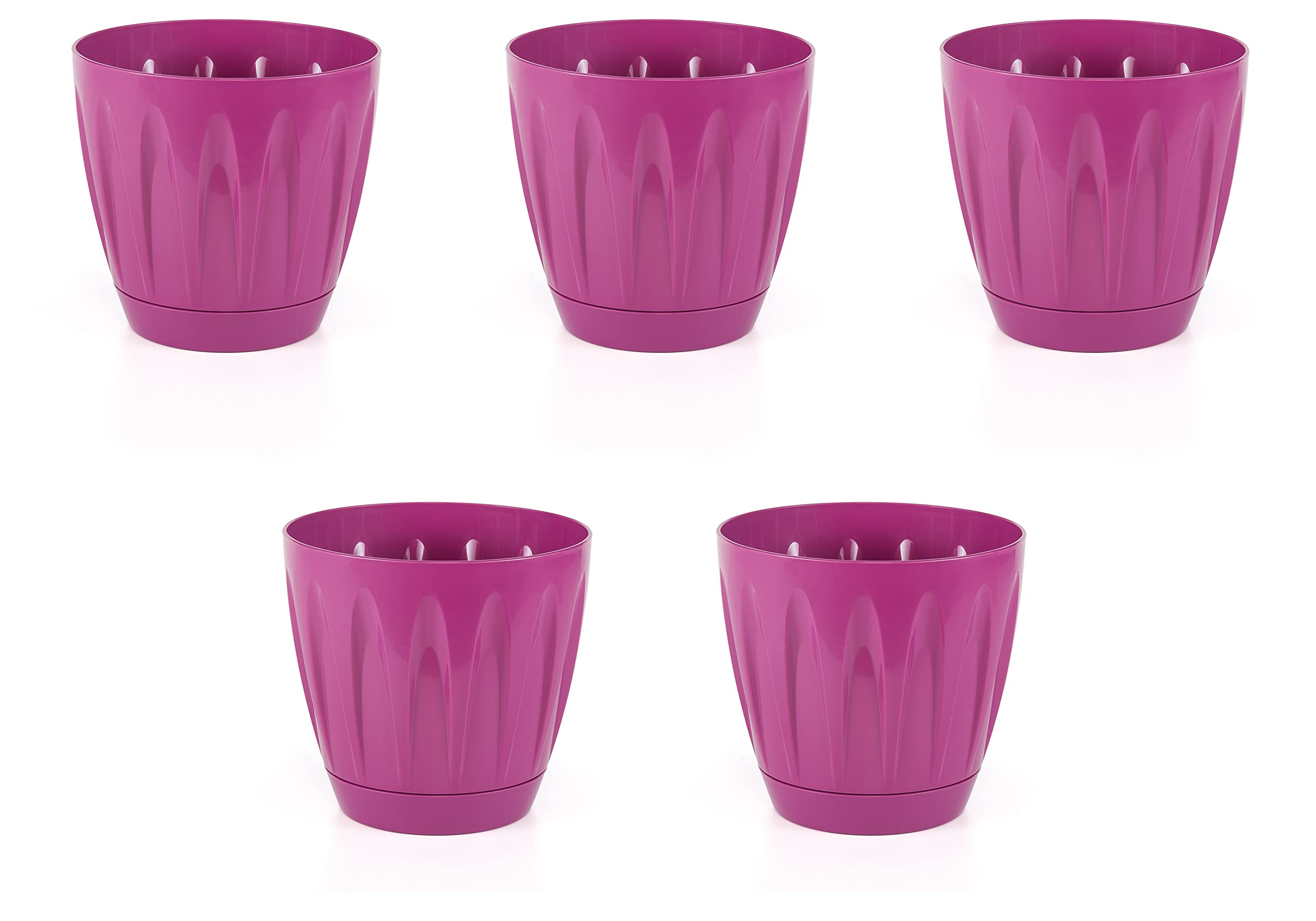 Jolie Max Modern Daisy Round Flower Pot with Self Saucer. Indoor/Outdoor Flowerpot. (Fuchsia) (7 Sizes) (5, No:3 (3 Lt))