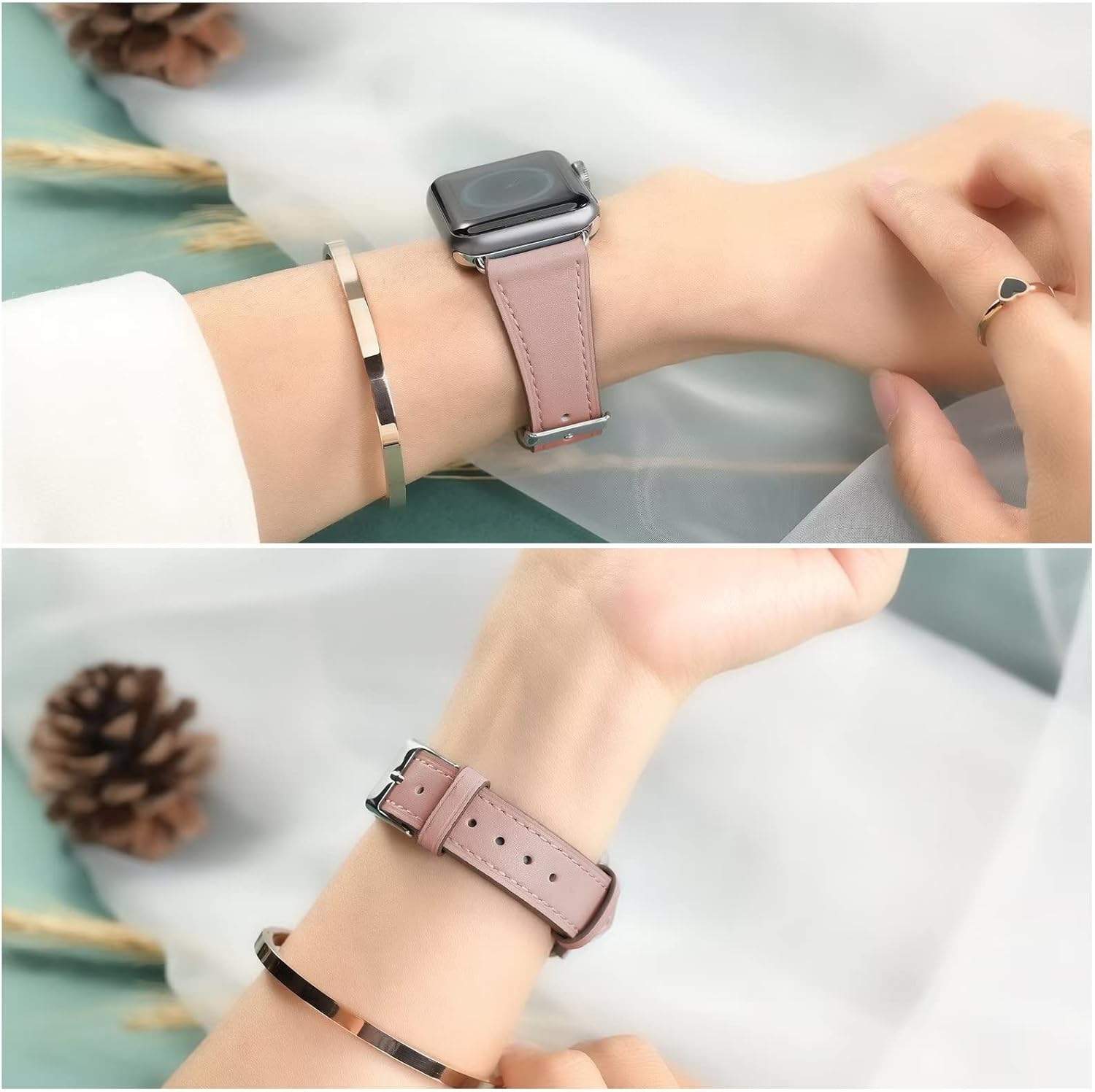 HANDODO Italian Genuine Leather Band Women for Apple Watch Series 11 10 9 8 7 6 5 4 3 2 1 SE SE2 Ultra 2/3, SGS Certified Dressy Bracelet Cute Strap for iWatch 42mm 44mm 45mm 46mm 49mm