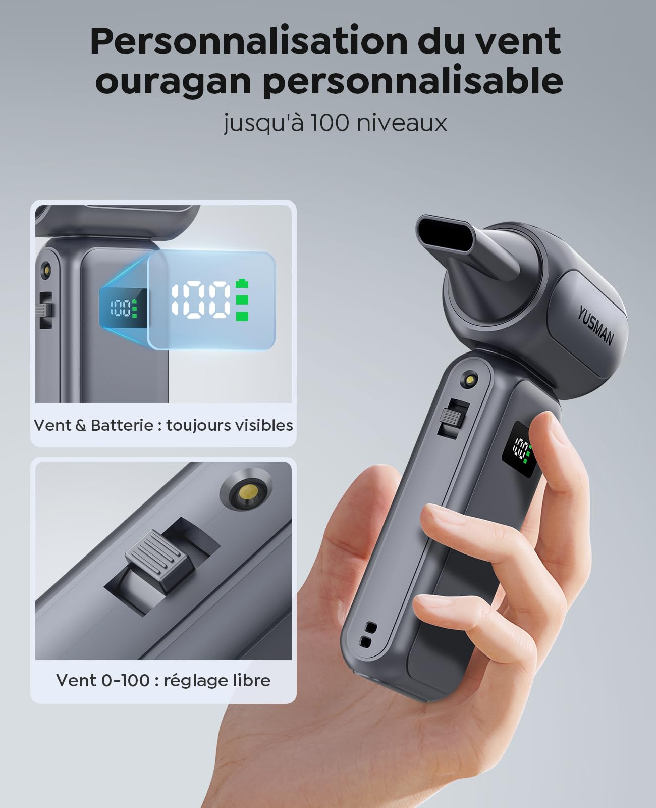 YUSMAN Souffleur à Air Comrimé Électrique 300000RPM - Mini Souffleur avec Réglage de Puissance 0-100% - pour Nettoyage PC, Clavier, Boîtier et Intérieur Auto
