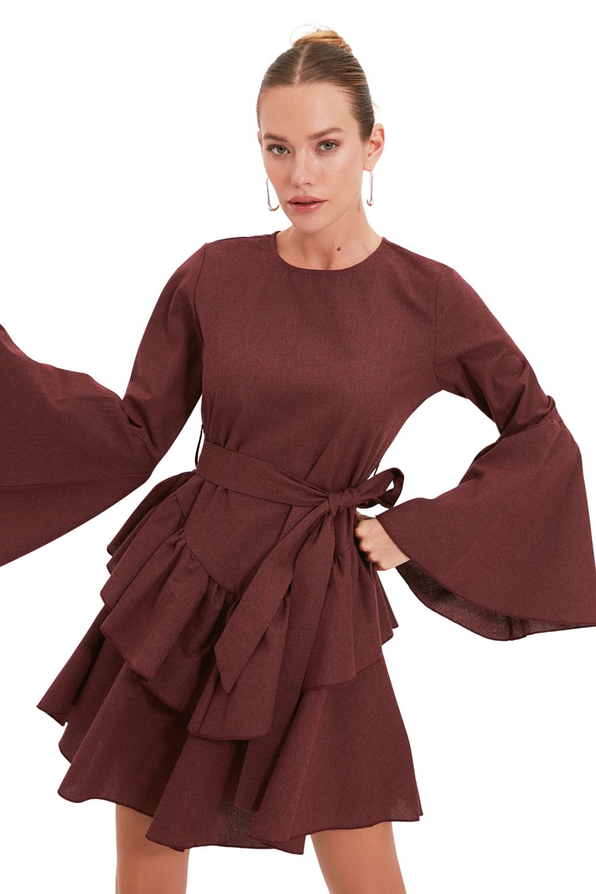 Trendyol Women Mini Skater Regular Woven Dress Burgundy