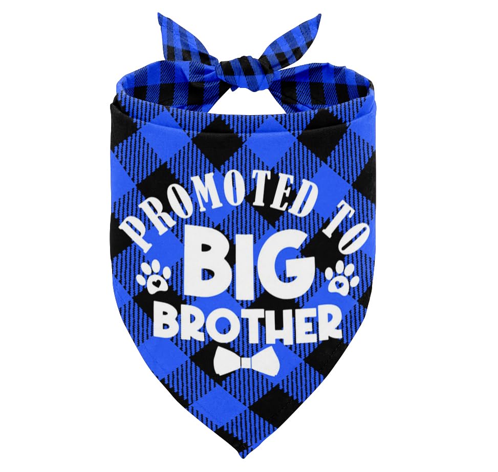 Dog Bandana, Promoted to Big Brother Dog Bandana, Dog Scarf Classical Plaid Printing, Dog Scarf Accessories, Dog Bandana Pet Scarf, Pet Plaid Scarf Gender Reveal Accessories, Dog Bandana Gift (B16)