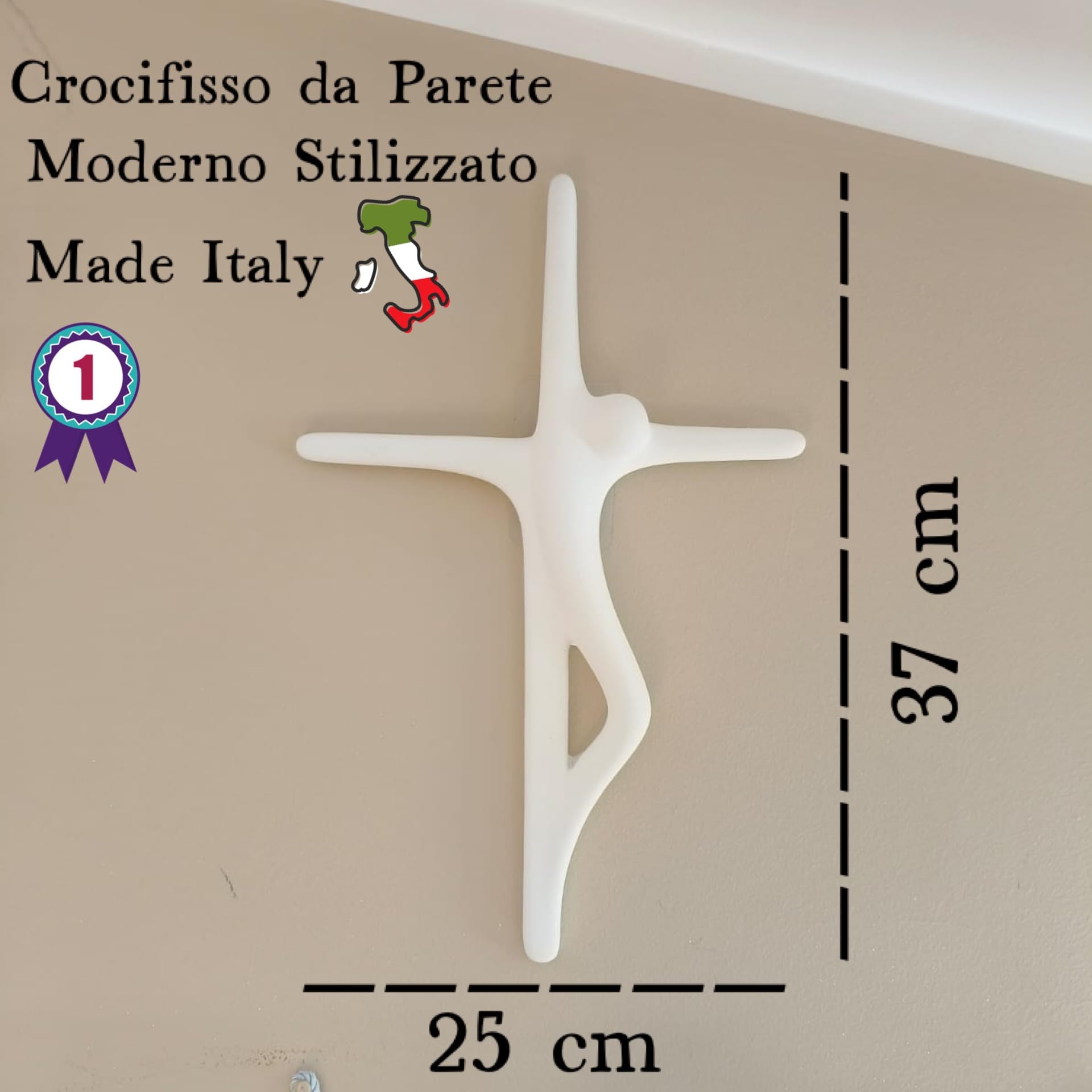 MGKolbe Crocifisso da Parete Moderno Grande in Gesso Ceramico, Stilizzato, misura 37 x 25 x 3 cm (Bianco)