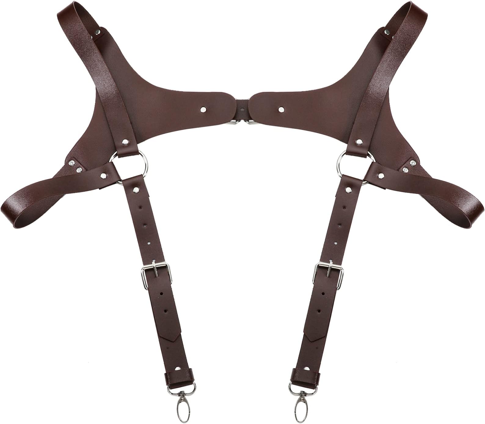 FEESHOW Vintage Medieval Leather Suspender H-Back Steampunk Suspenders with Adjustable Buckle for Men Party Cosplay Clubwear