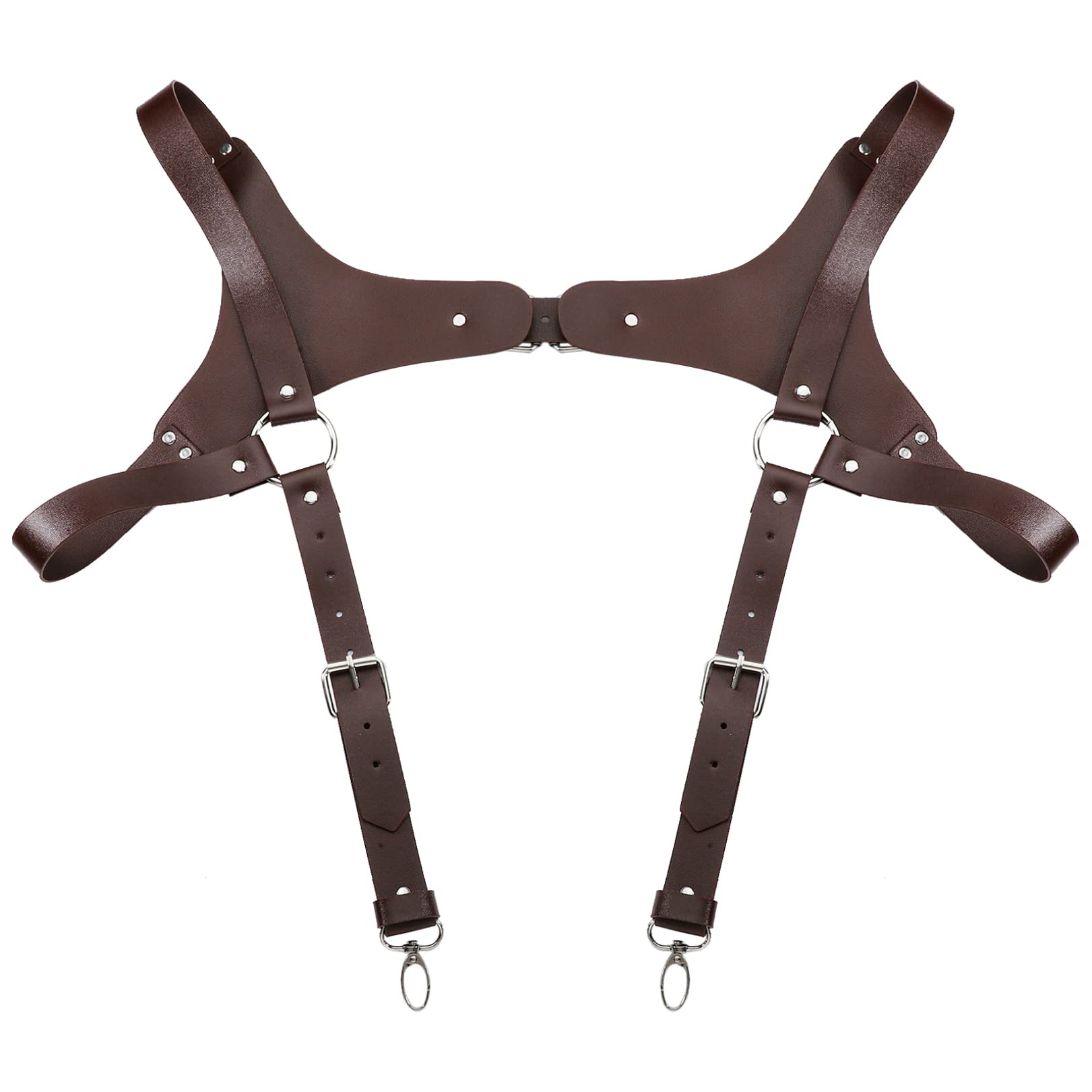FEESHOW Vintage Medieval Leather Suspender H-Back Steampunk Suspenders with Adjustable Buckle for Men Party Cosplay Clubwear