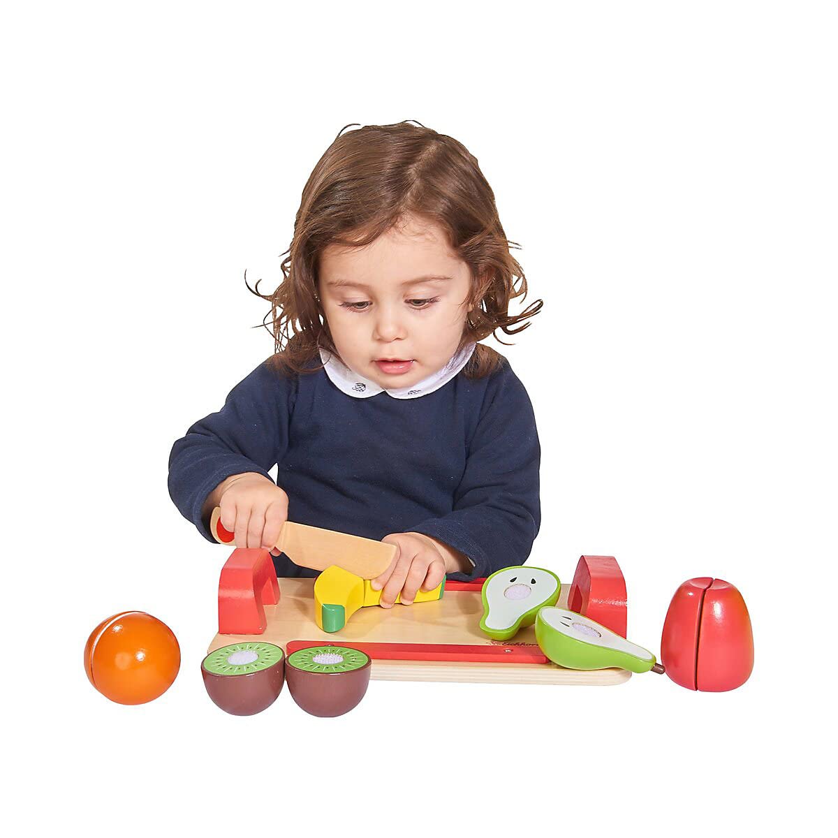 Eichhorn 100003721 Chopping Board with Fruits, 26 x 16.5 cm, 12-Piece Wooden Cutting Fruit with Velcro Connection, Oak Wood, Birch Wood, Colourful