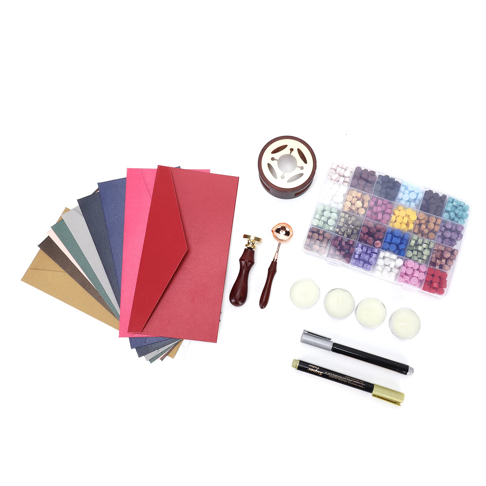 Kit di Perline di Ceralacca in 24 Colori con Cucchiaio e Timbro per Decorazioni Artigianali Fai-da-te in Occasione di Matrimoni Ed Eventi