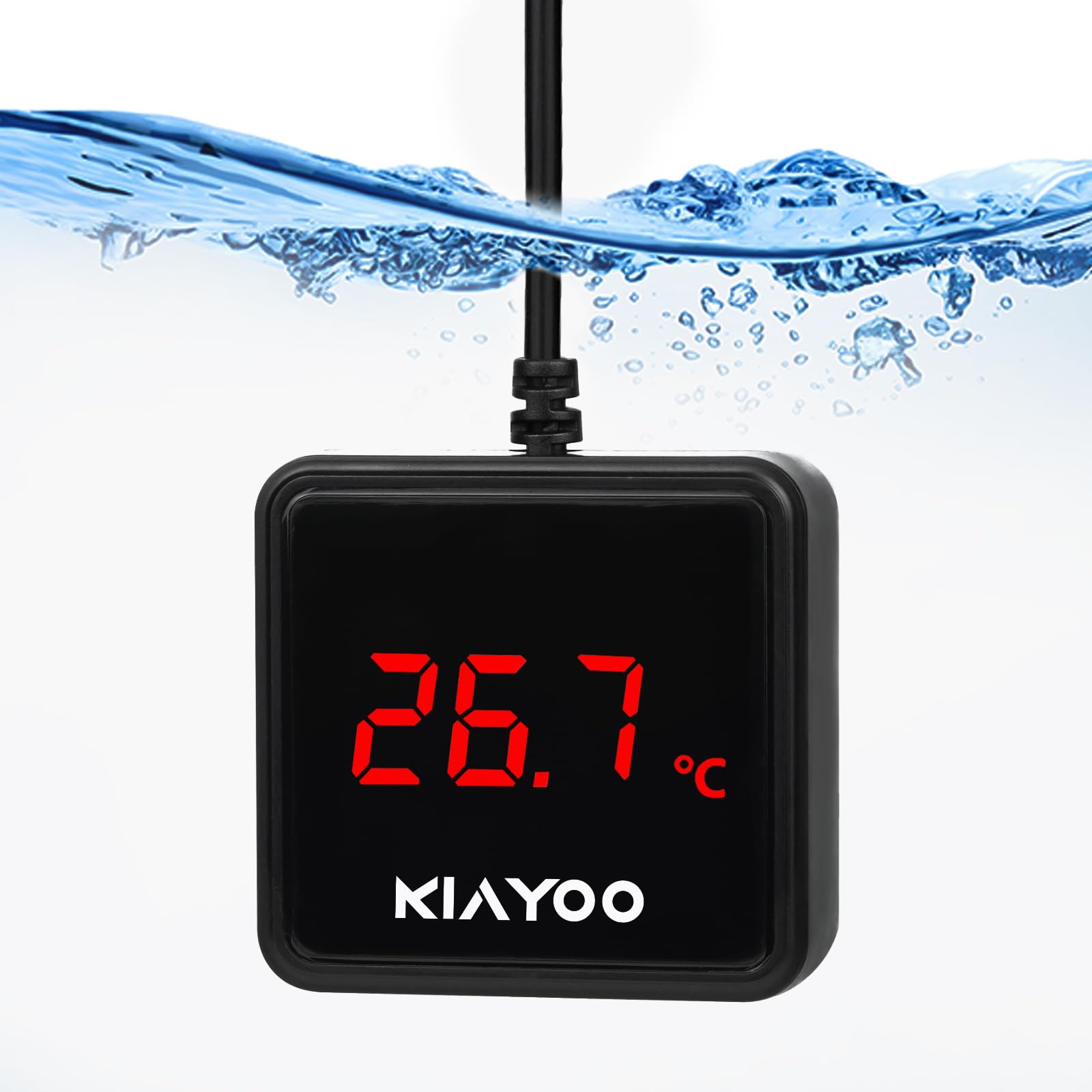 KIAYOO Termómetro Digital para Peceras, Termómetro Sumergible para Acuarios, Precisión 0.1℃, Termómetro de Agua con Fuente de Alimentación Usb, Pantalla Led HD