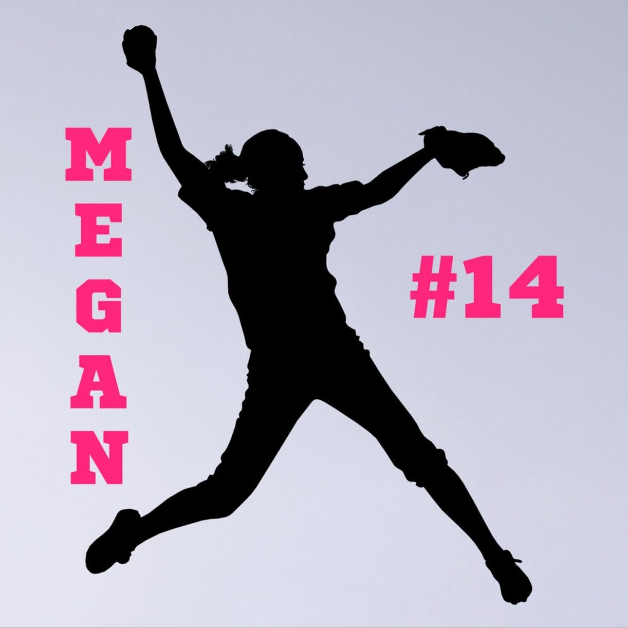 Personalized Softball Pitcher Wall Decal, Girls Softball Pitcher Vinyl Sticker with Name and Number, Choose from Several Sizes and Colors