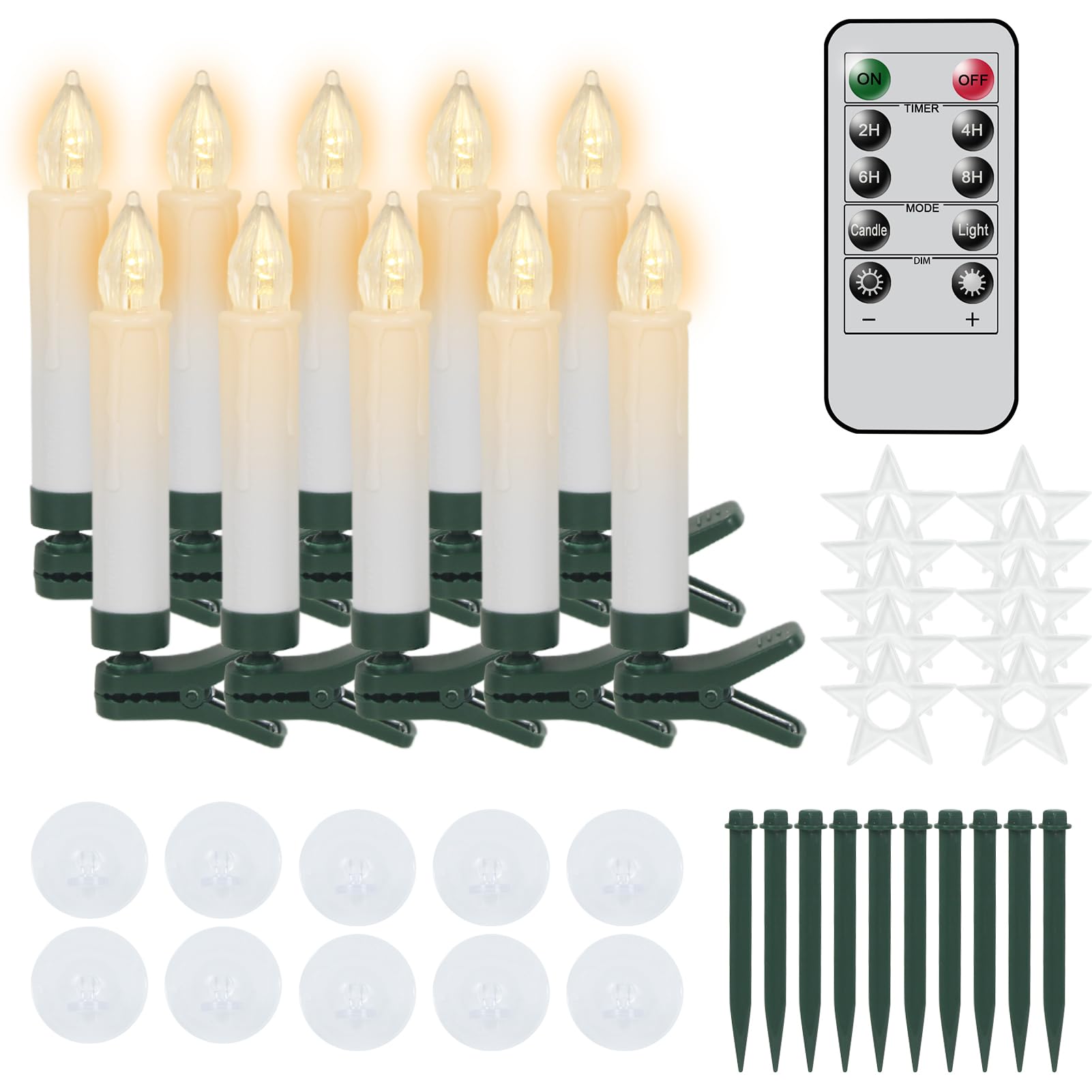Wondise 10pcs Christmas Flameless Taper Candle Christmas Tree Lights