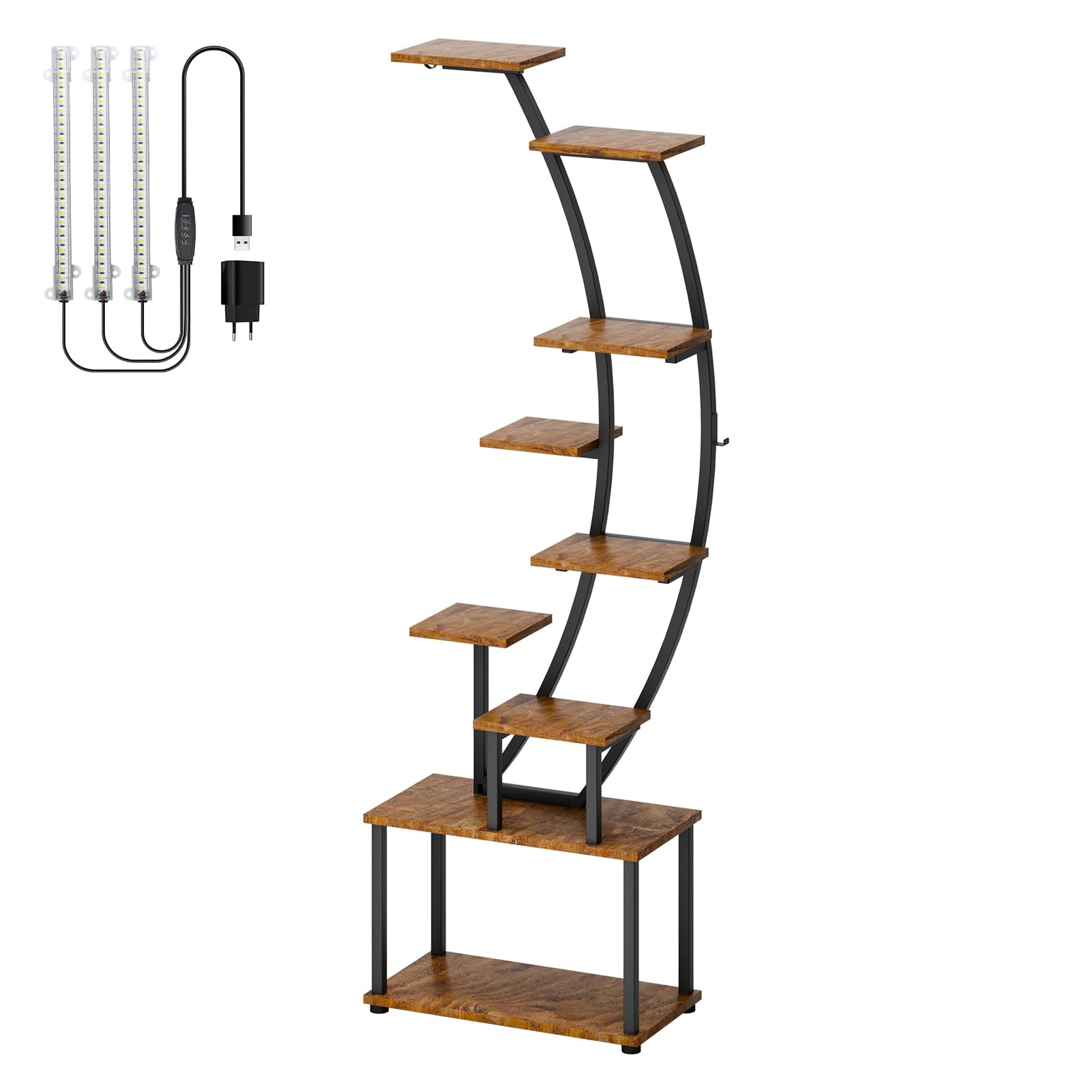 Meuble plante intérieur avec lampe horticole étagère métal demi-lune