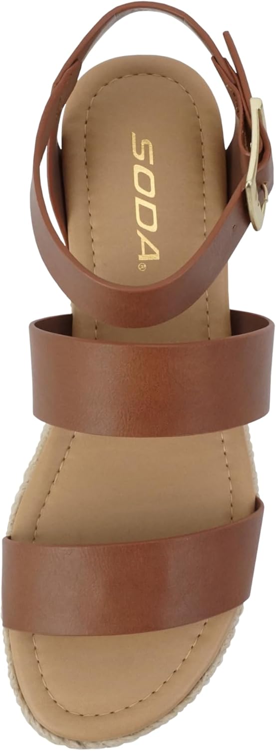 Soda Top Shoe Bryce Open Toe Buckle Ankle Strap Espadrilles Flatform Wedge Casual Sanda (Cognac Pu, 7) - Image 5