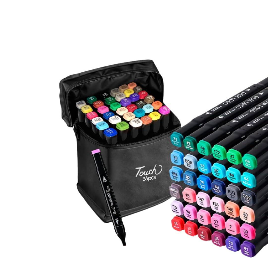 Kit de Canetas Colorida com Ponta Dupla, 36 Cores, Estojo