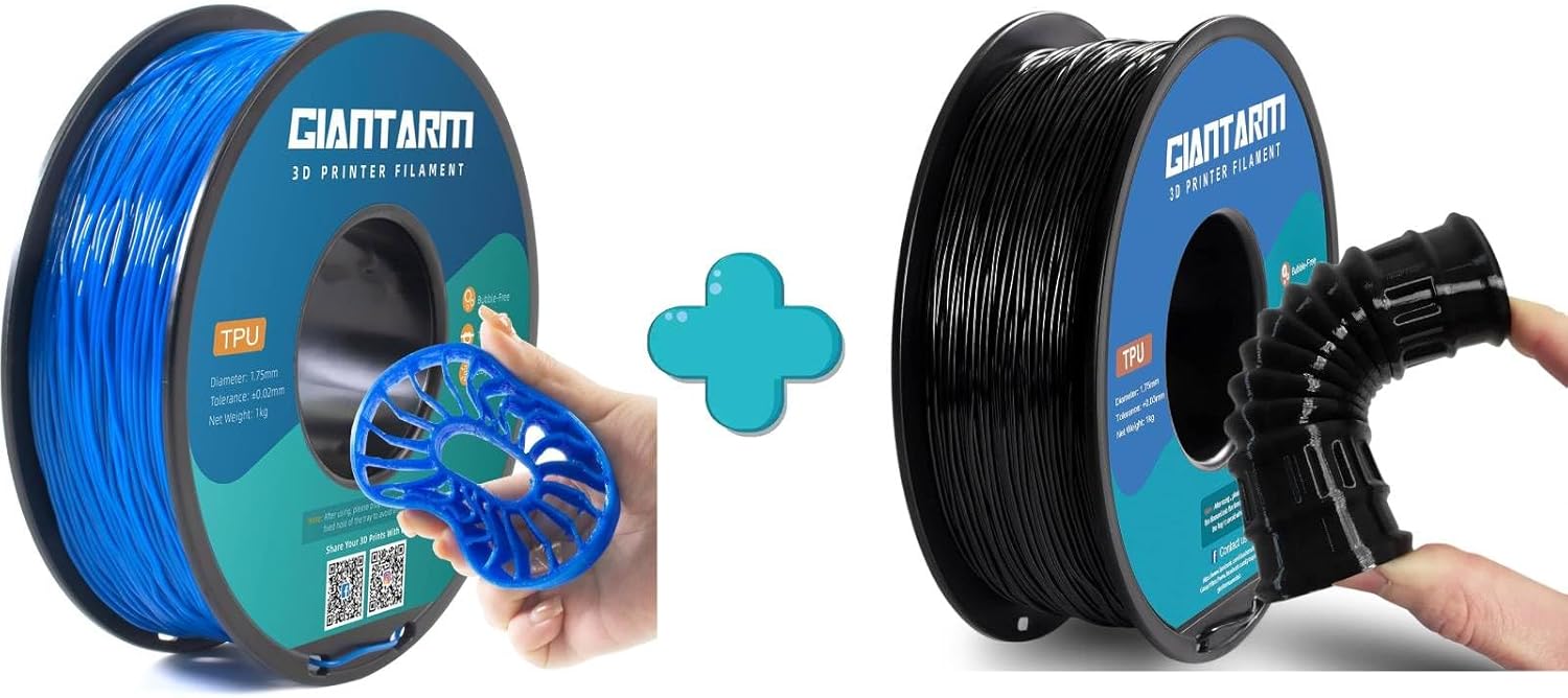 GIANTARM 3D Printer Filament 1kg,Blue TPU and Black TPU 1.75mm Dimensional Acuuracy +/-0.03mm,1080 Feet Per Roll,Vacuum Packaging