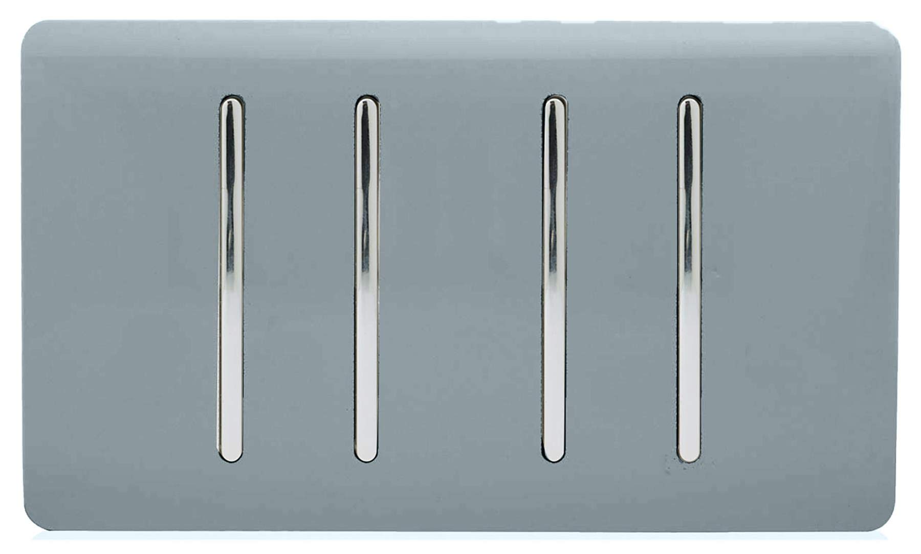 Trendi 4 Gang 3 Way Intermediate Artistic Modern Glossy 10 Amp Rocker Light Switch Cool Grey