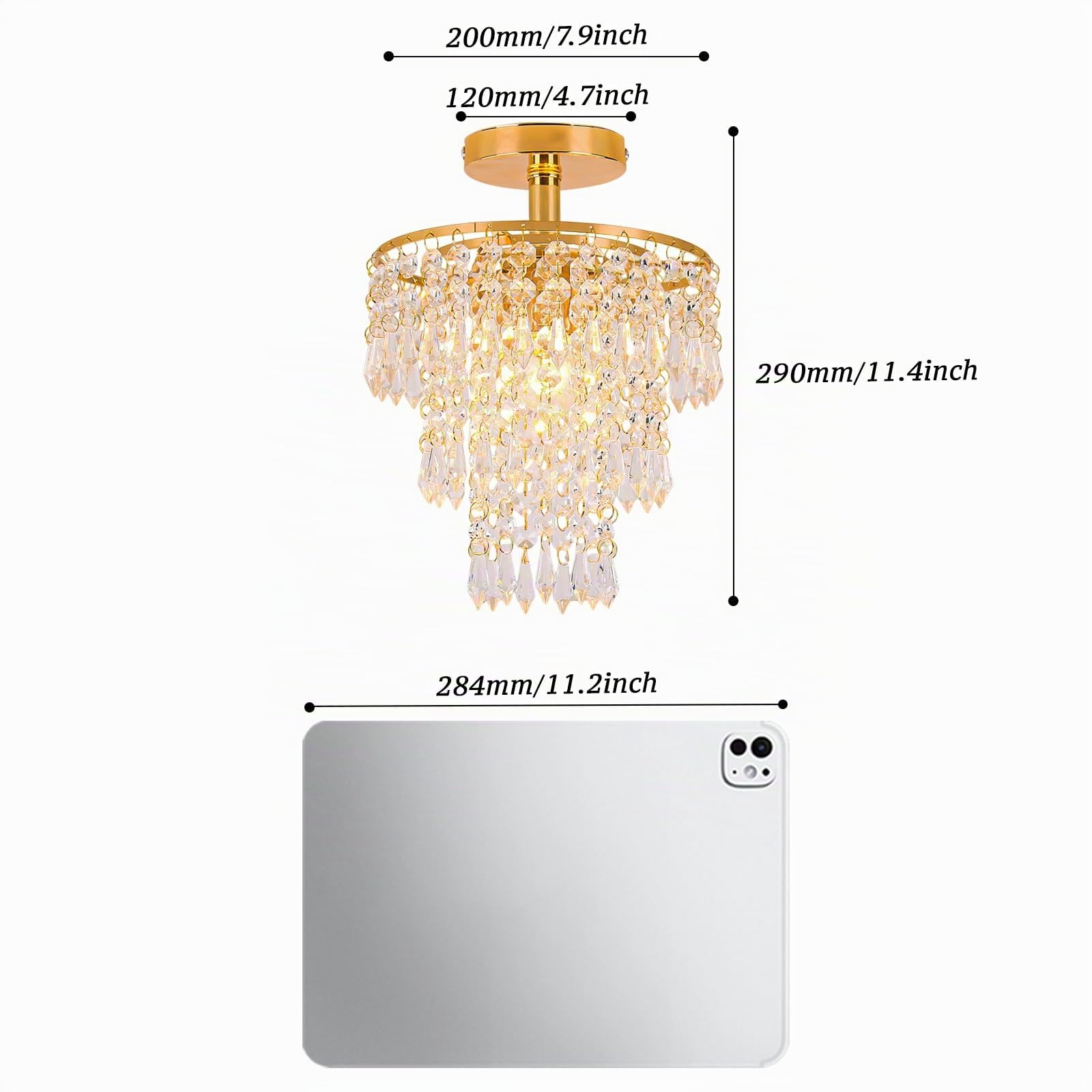 FRIXCHUR moderna mini lámpara de techo de cristal lámpara de techo de tres capas de gota de lluvia lámpara de cristal dormitorio pasillo sala de estar iluminación decoración, oro E26