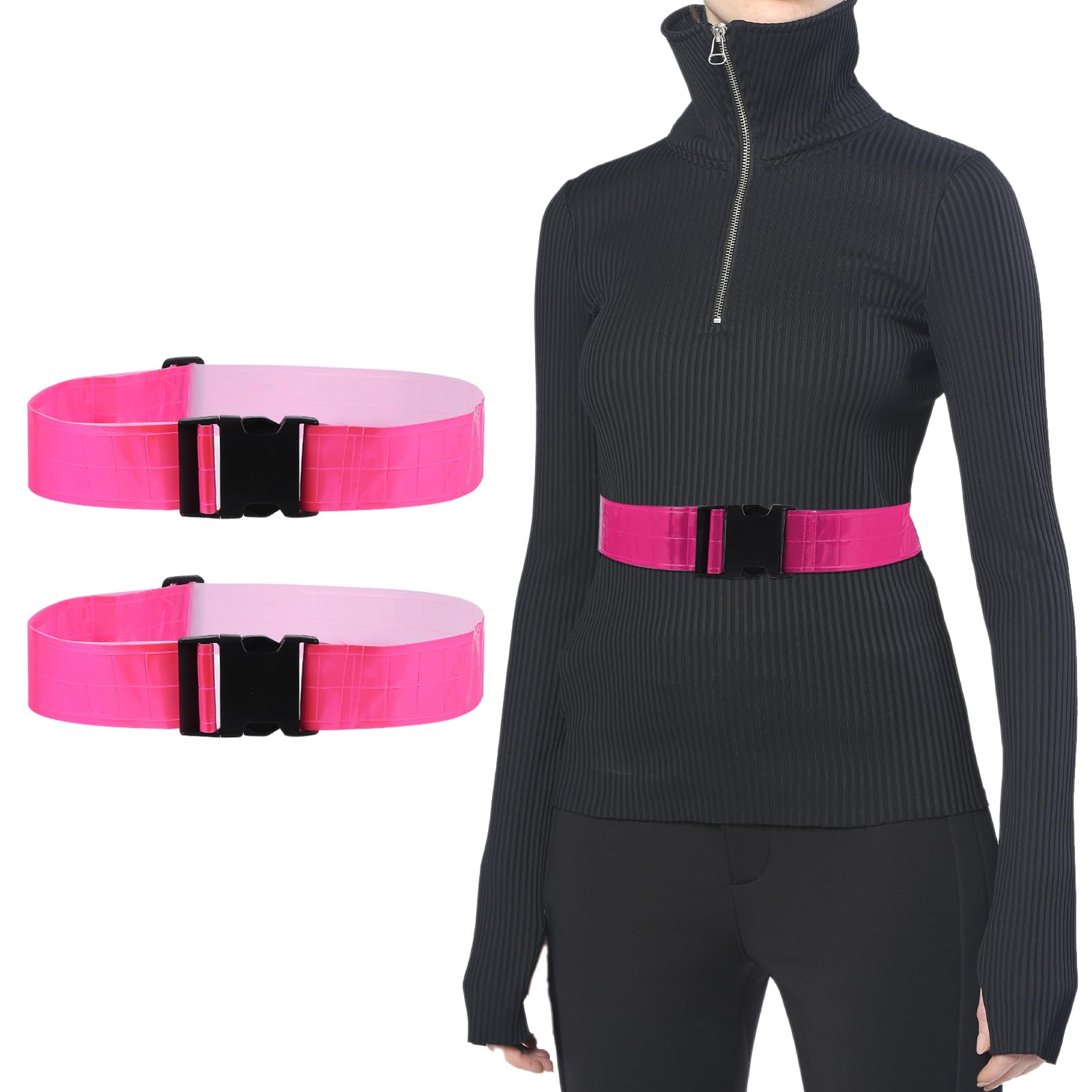 PATIKIL Reflective Belt, 2 Pcs High Visibility Running Belt High Visibility Grow Belt Adjustable Safety Gear for Men Women Walking Cycling Motorcycling, Pink