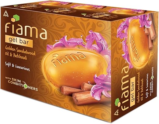 Fiama Gel Bathing Bar Golden Sandalwood Oil and Patchouli with Skin Conditioners for Moisturised, Soft and Luxurious Skin, 375g (125g – Pack of 3),…