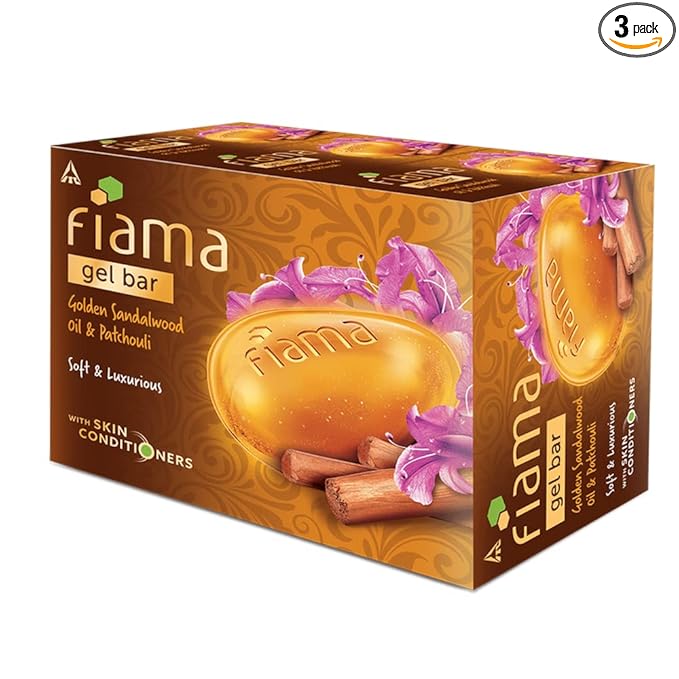 Fiama Gel bathing bar Golden Sandalwood oil and Patchouli with skin conditioners for soft and luxurious skin, 125gx3 at Rs. 180