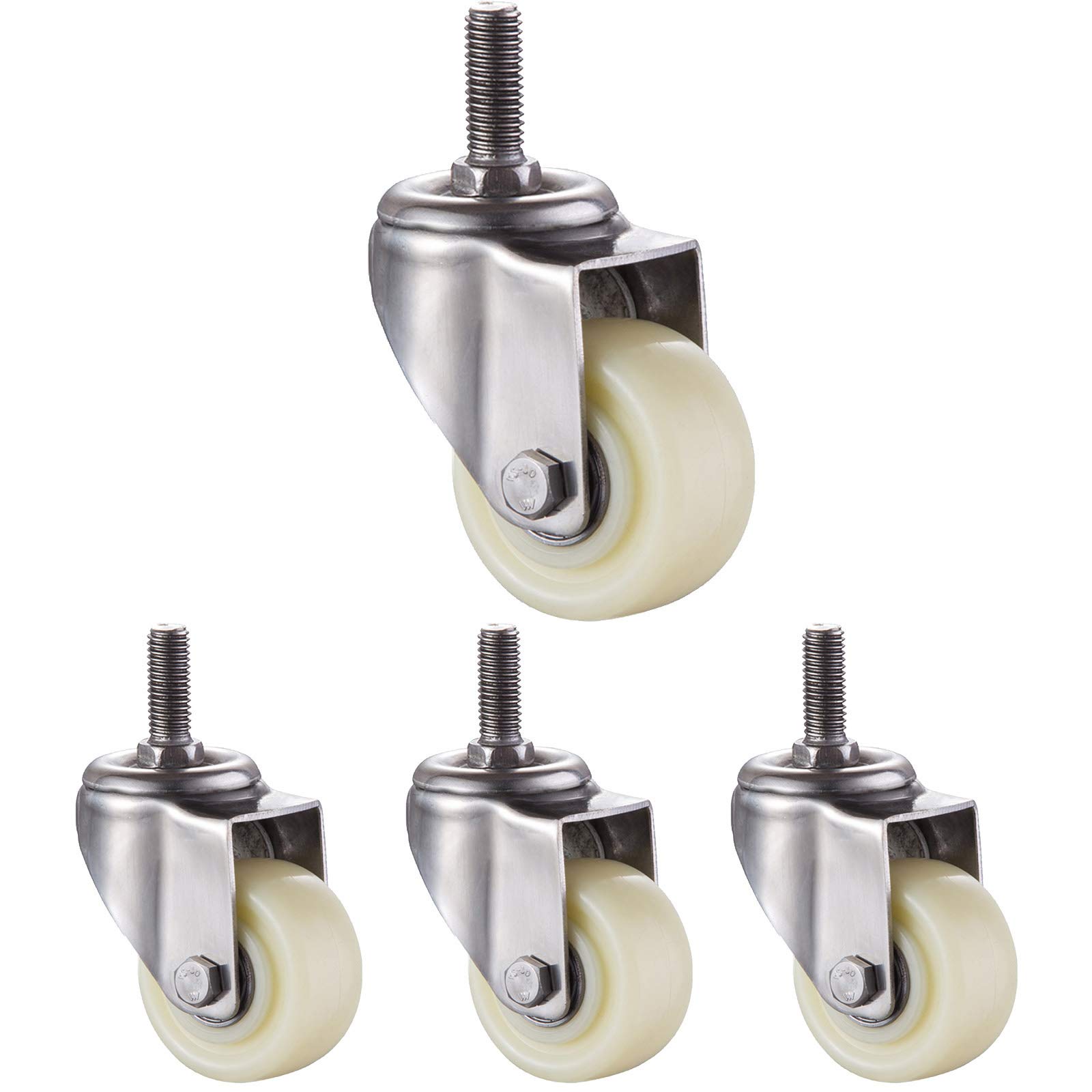 Ruote piroettanti in Nylon da 50 mm per impieghi gravosi con Freno, Rotazione a 360°, Ruote di Trasporto in Acciaio Inox 304 per Uso Industriale e Domestico - Set di 4