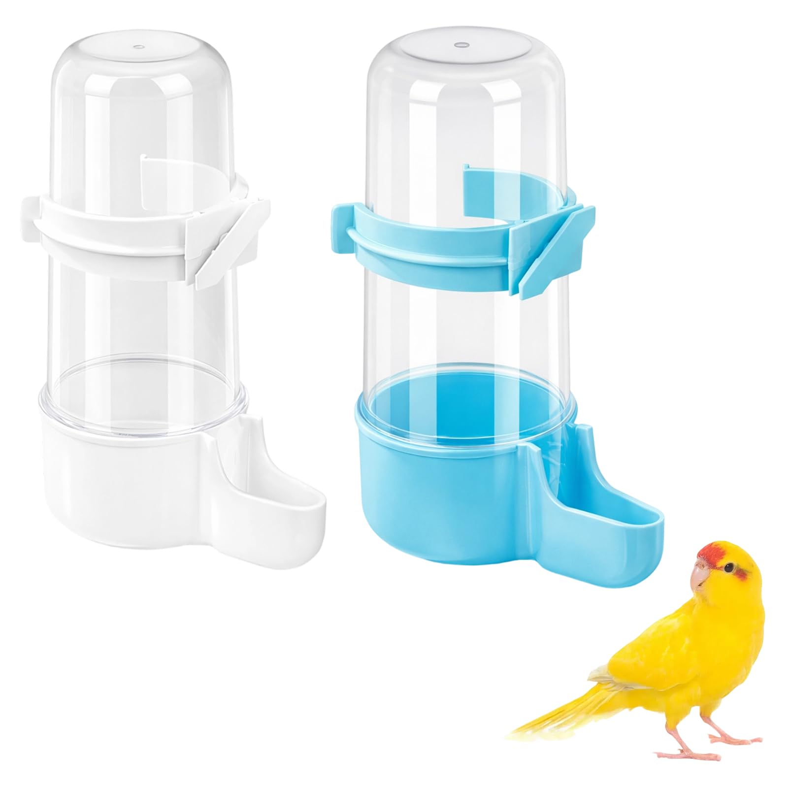 2-Pack Budgie Water Dispenser & Bird Water Feeder, No Mess Bird Cage Feeder, 2-in-1 Budgie Cage Accessories for Budgies, Small Birds - Gravity-Powered, 240ml Capacity