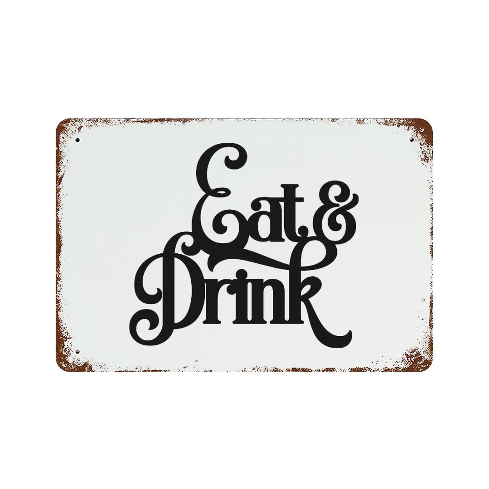 Panneau en étain Eat & Drink au style rustique soigné et finitions métal