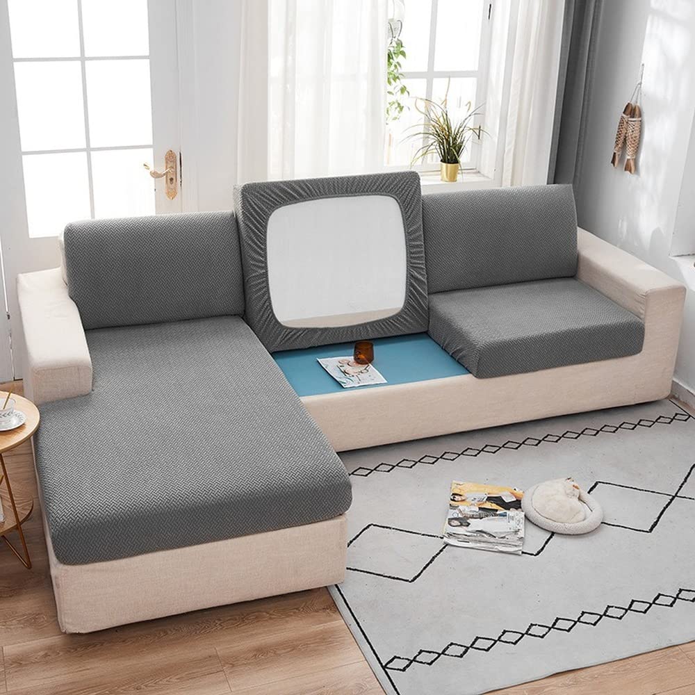Funda asiento sofa elastica gris claro y funda de sofa todo incluido vellon polar