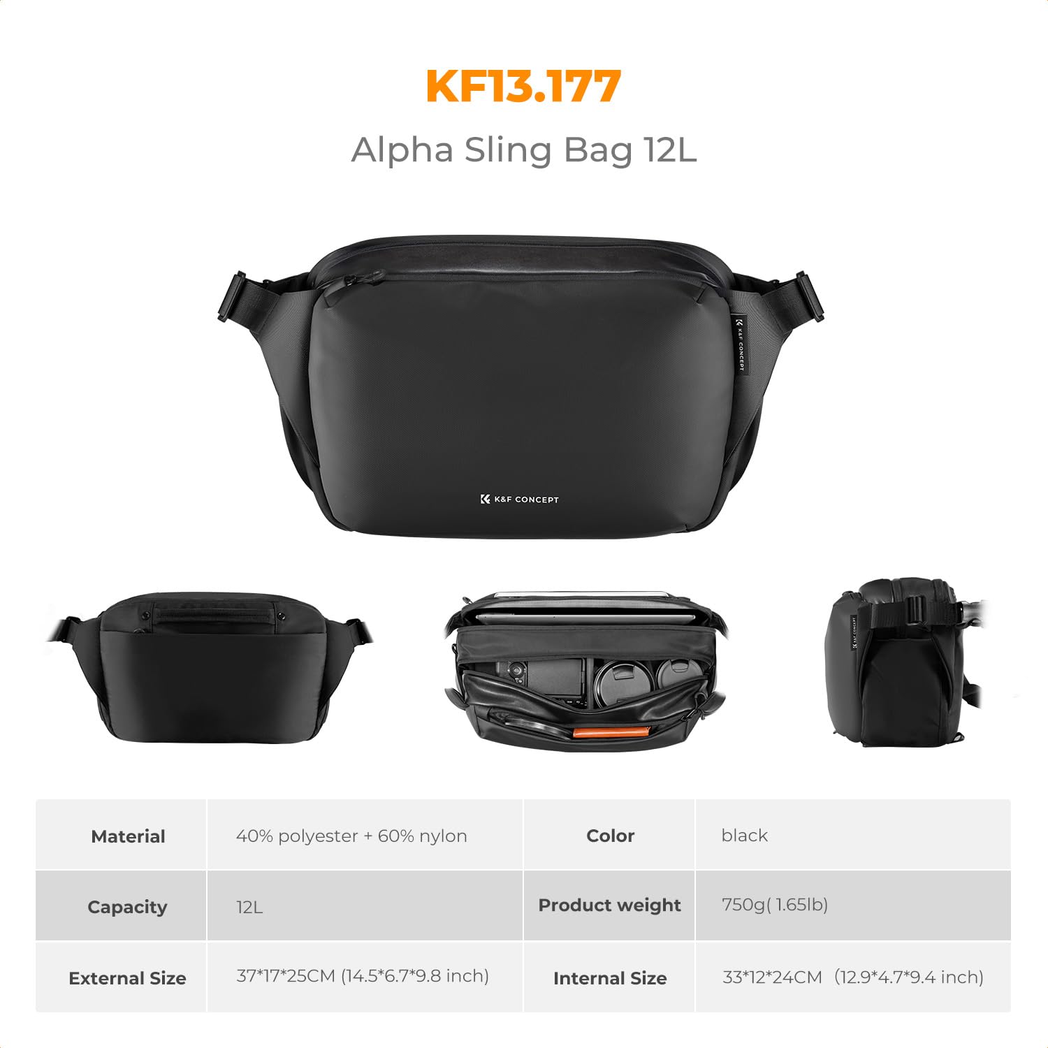 K&F Concept Plecak na aparat, torba na ramię, kwadratowa torba, kieszenie dla fotografów, etui na aparat fotograficzny, prostokątne, kompatybilny z Canon/Nikon/Sony/DJI Mavic (1, czarny, duży, rozmiar