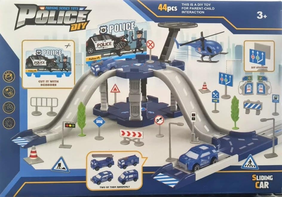 HALO NATION® Police Track Toy City Police Office Watch Tower Parking Lot Police Station Setup DIY Parking Garage with Police Jeep Police Racing Slot Police Lot - Image 5 thumbnail