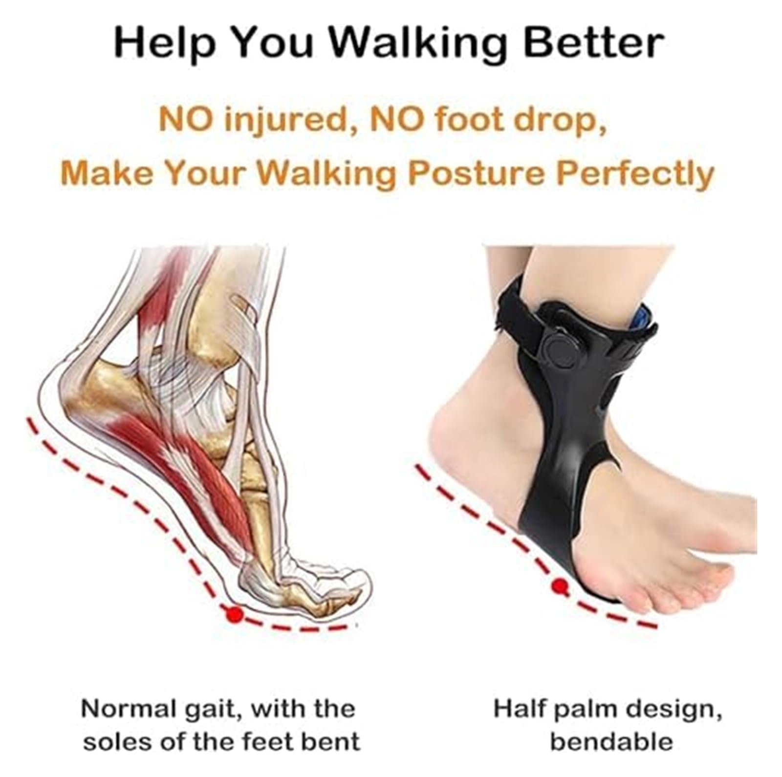 Soporte de pie caído para asistencia al caminar, soporte ajustable AFO para fascitis plantar, tendinitis de Aquiles y recuperación postoperatoria para pie izquierdo o derecho