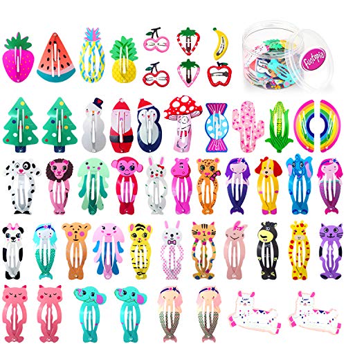Girls Hair Clips, Funtopia 50 Pcs Cute Fruit Animal Pattern Print Metal Snap Hair Clips Barrettes for Kids Girls Hair Accessories
