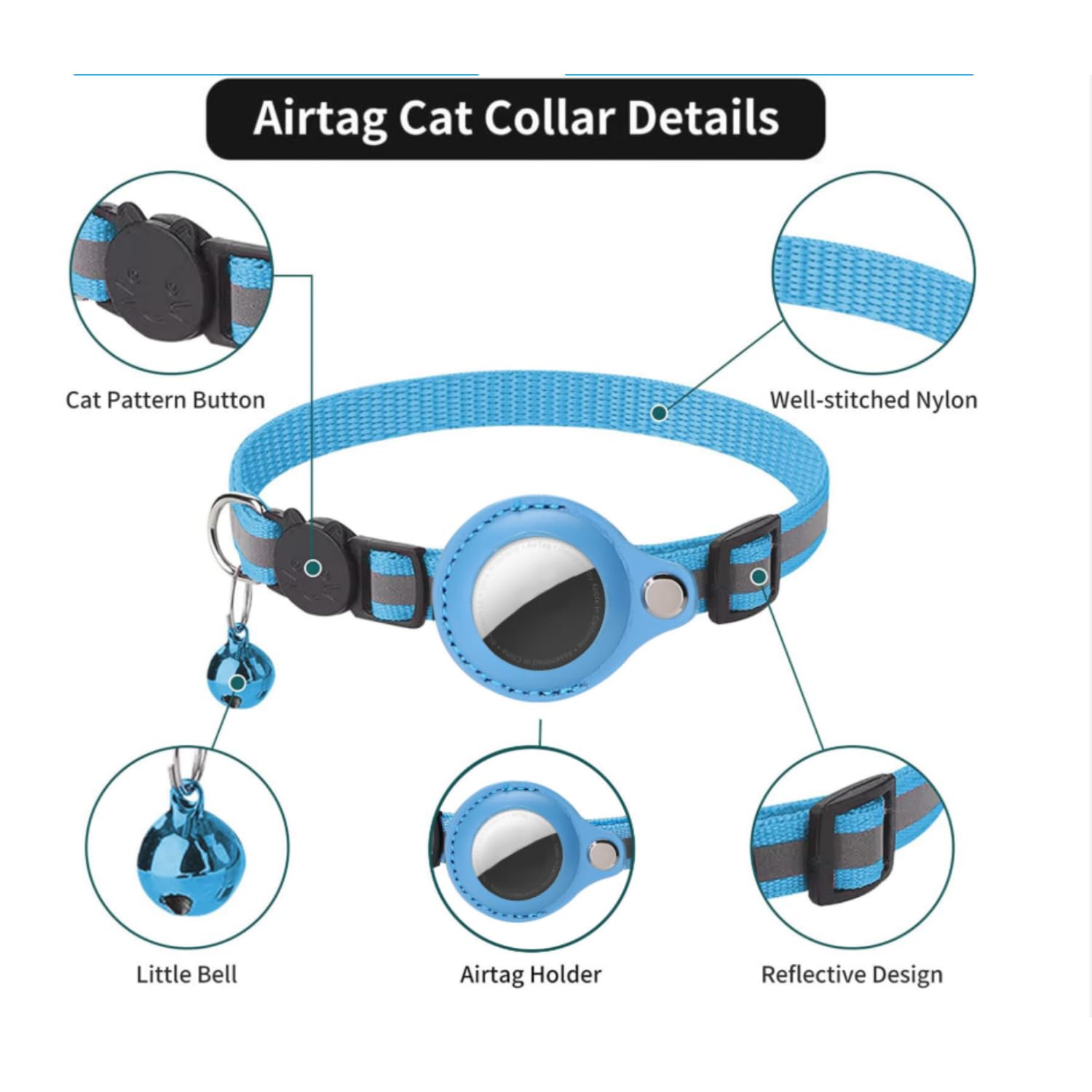 GPS Chat Collar for Cats and Dogs Waterproof and Reflective Anti-One IPX7 Waterproof Tracking Collar Adjustable with Reflective Strips (Blcak)