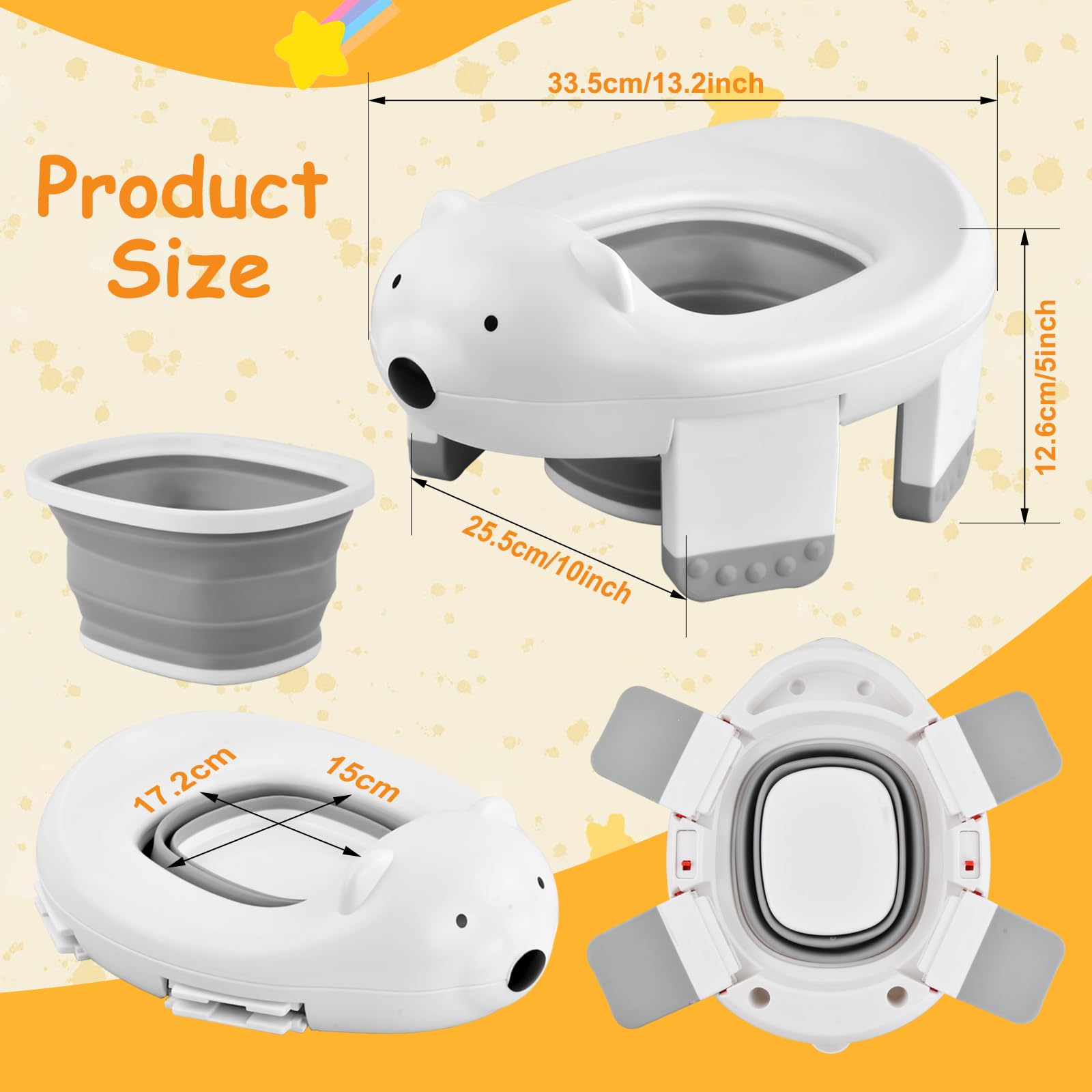 Vasino Per Bambini, Vasino Portatile Per Bambini Da Viaggio, 2 in 1 Toilette Pieghevole Bambini, Sedile WC per Bambini Per Addestramento Per Bambini, Riduttore WC Bambini
