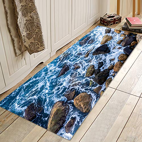 Sea Stones Print 17Mm Thick Memory Foam Bathroom Carpet And Door Mat Non-Slip Absorbent Super Bath Mats Comfortable Flannel Bathroom Carpet Bed Rug 71 X 24 Inches #TOP6