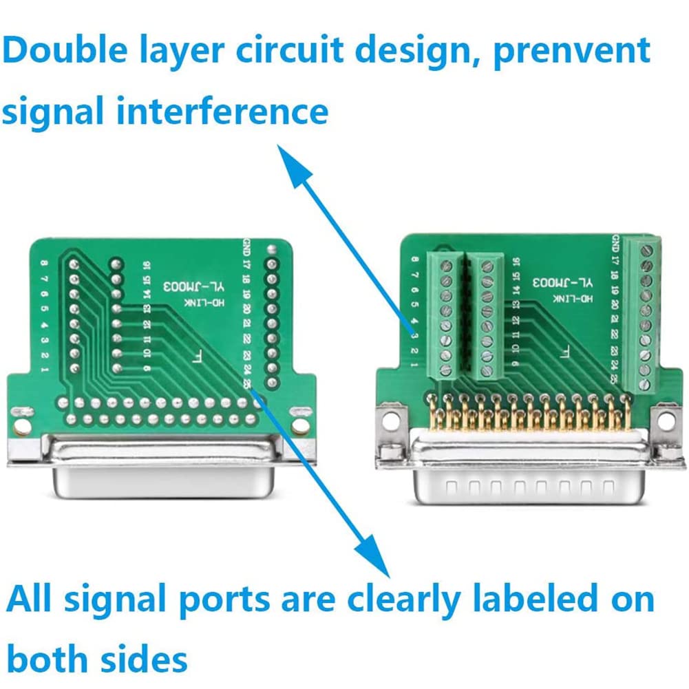 PENGLIN DB25 Connecteur Mâle sans Soudure, Adaptateur série RS232 D-SUB 25 Broches avec boîtier