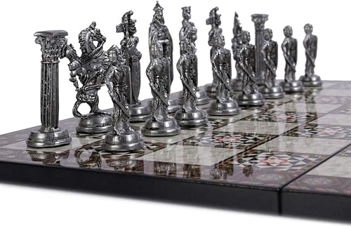 Miniatura 3 de Juego de ajedrez medieval de metal de cobre antiguo del ejército británico para adultos, piezas hechas a mano y diseño de mosaico, tablero de