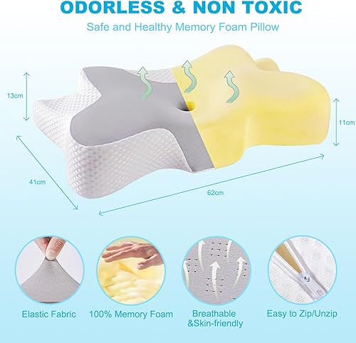 Miniatura 4 de Almohada cervical para cuello y hombros, almohada cervical de espuma viscoelástica, almohada ortopédica ergonómica mejorada para el cuello para