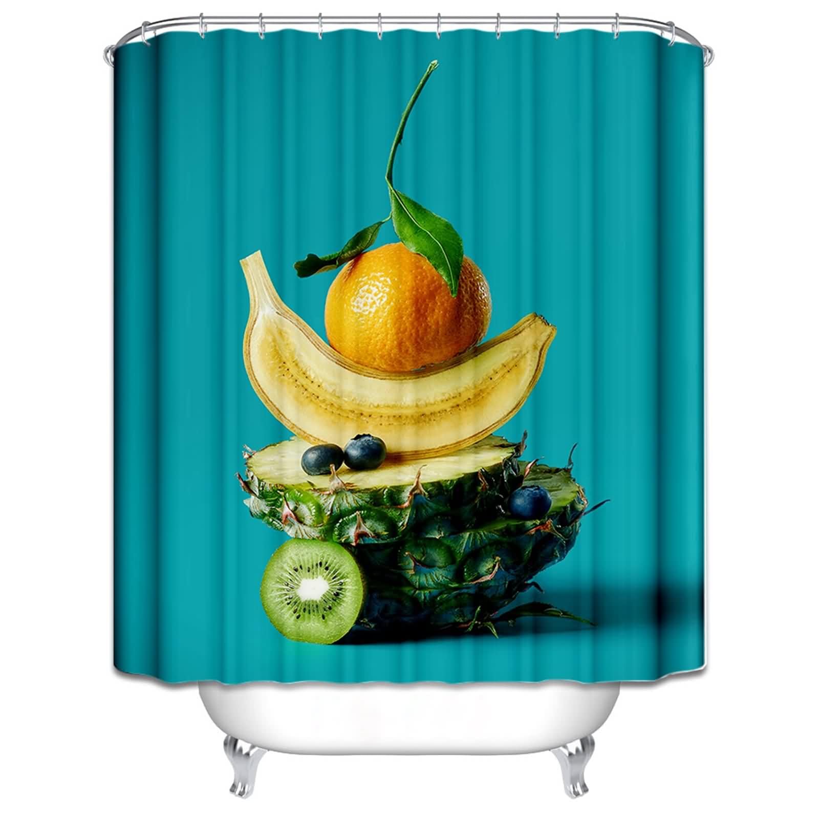 Rideau de douche anti-moisissure coton moderne fruits orange ananas extra long 180x180cm