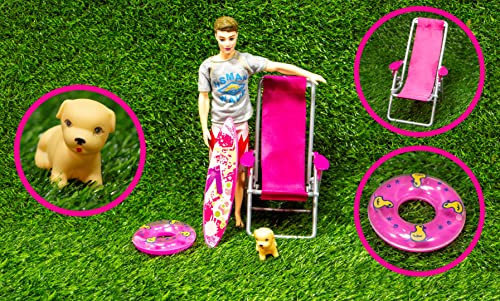 Image of Tickles Go Beach or Pool Summer Magic Men Doll with Puppy Accessories Set for Kids Girls Birthday Gift (Doll Size: 15 cm; Number of Pieces: 4)