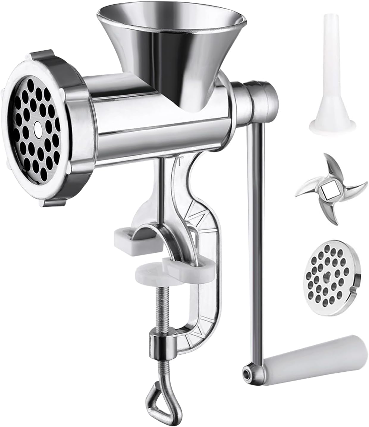 Meat Grinder - Aluminum Manual Meat Mincer, Hand Crank Pepper Grinder, Hand Operated Sausage Stuffer Filler | Tabletop Mount Food Grinders Processor for Home Beef Mushroom Pepper Preparation