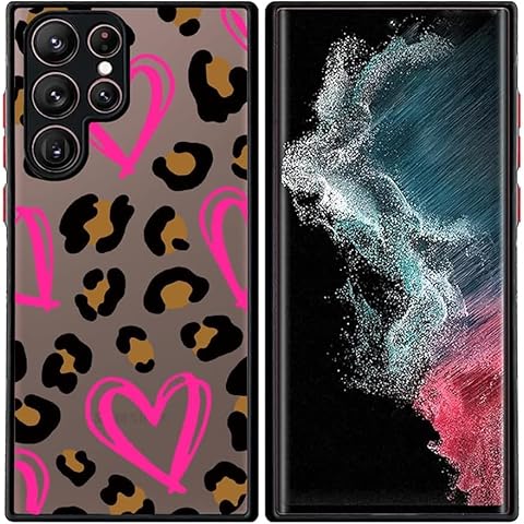 HUIYCUU Cute Leopard Print Graphic Watercolor 3D Shockproof Screen Camera Protective Women Girl Clear with Design Animal Pattern Soft Bumper Slim Case (Brown Pink Heart,for iPhone 13 Pro Max) Cover