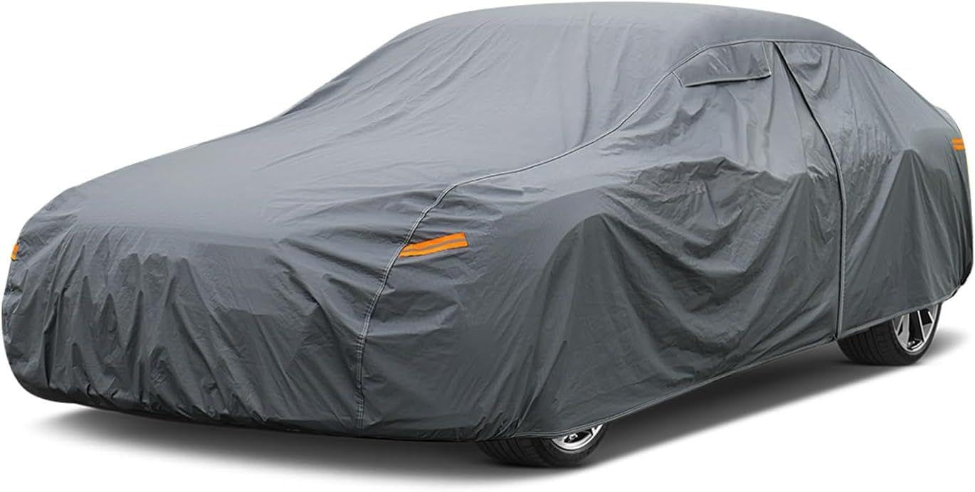 gunhyi 16 layers car cover waterproof all weather, heavy duty outdoor car cover universal fit sedan coupe ford crown victoria/thunderbird, buick roadmaster, chevrolet caprice/impala, genesis g90 etc.