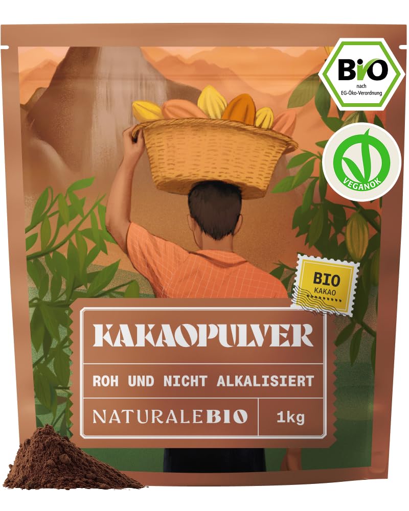 NaturaleBio Kakao Pulver Bio 1kg Organic Cacao Pulver Roh Ungesüßt
