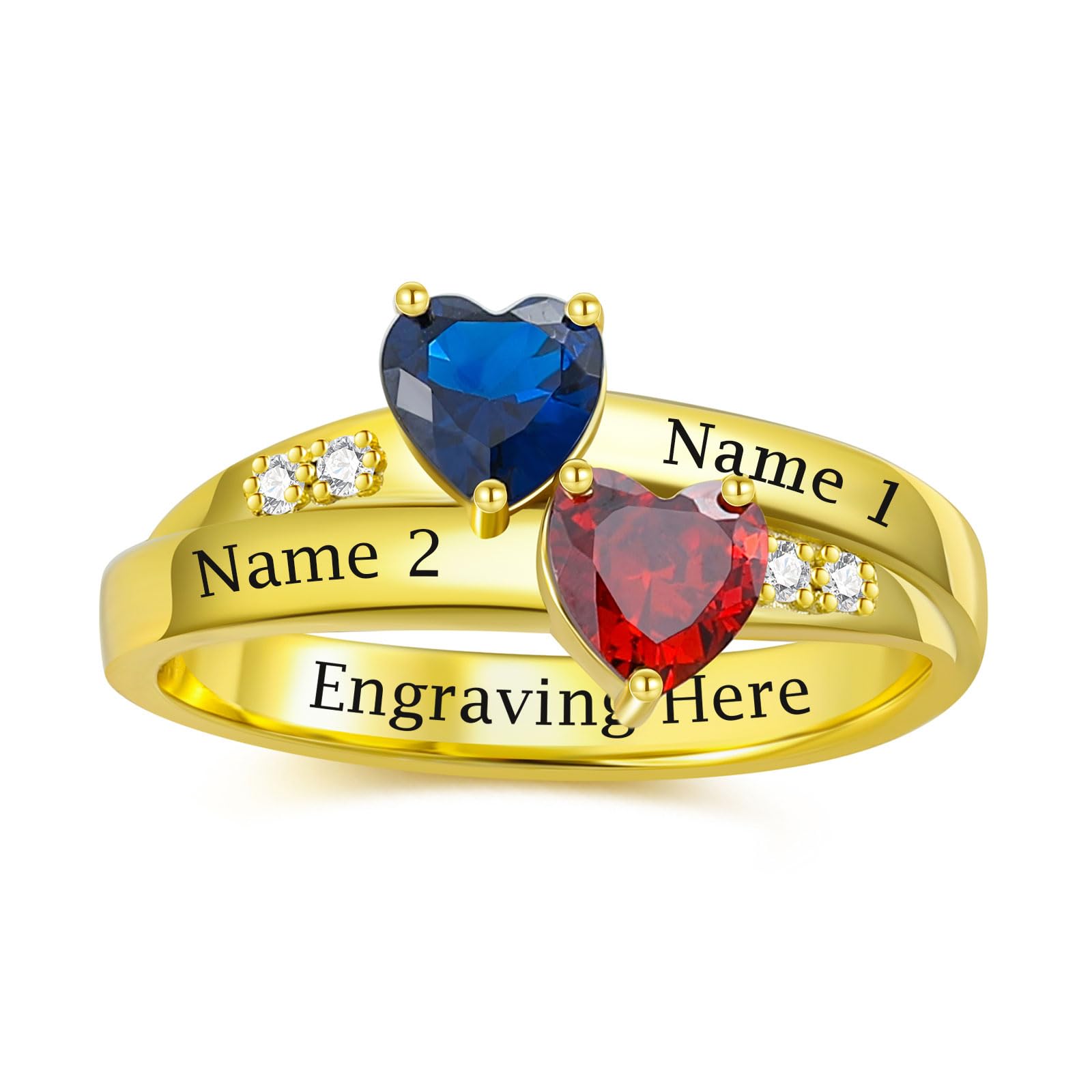 Mothers Day Gifts 10K 14K 18K Solid Gold Customized Mom Ring 2-4 Birthstones Personalized Family Names Ring Jewelry Gifts for Mothers Wife Mom