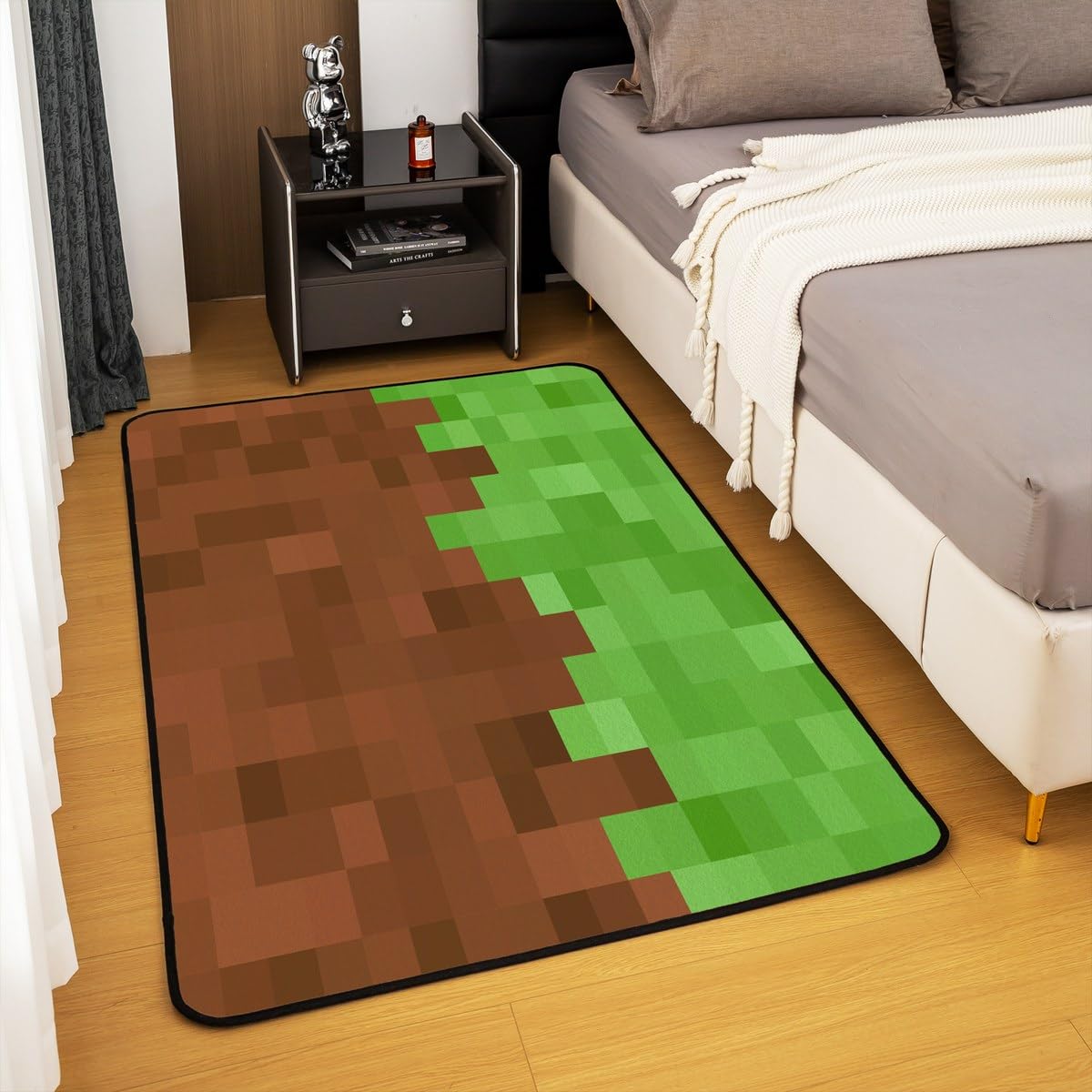 Homemissing Pixel Spiel Teppich 100x150cm Grün Braun Camo Wohnzimmerteppich für Kinder Cartoon Dekor Modern Teppich Weiche leichte Mikrofaser Schlafzimmer Dekor