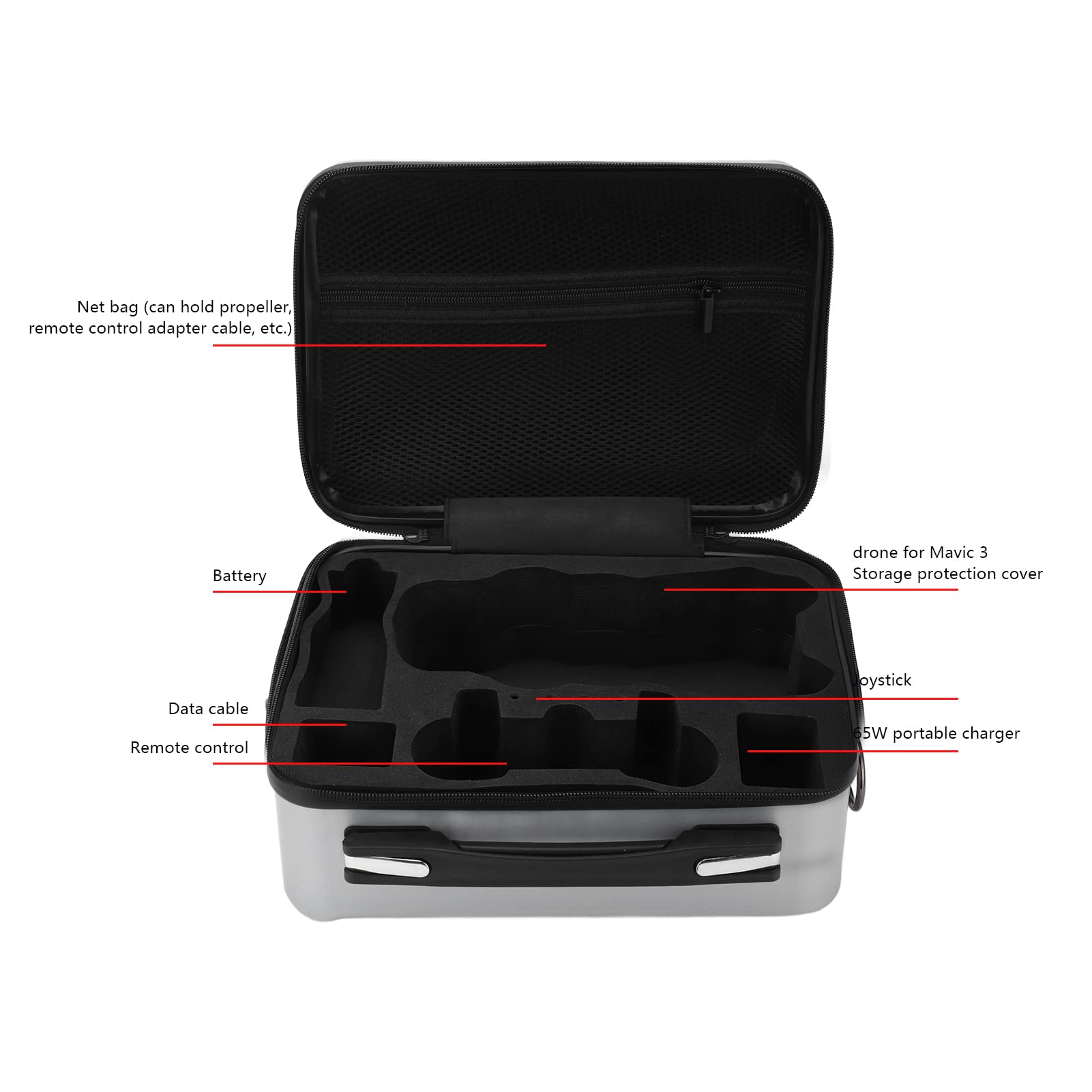 plplaaoo Borsa a tracolla impermeabile per drone Borsa a tracolla rigida Borsa da trasporto portatile per 3 Drone Materiale ABS EVA 29,5x23x14,5 cm (Argento)